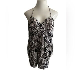 Cocomo Y2K Black and White Halter Patterned Mini Dress L